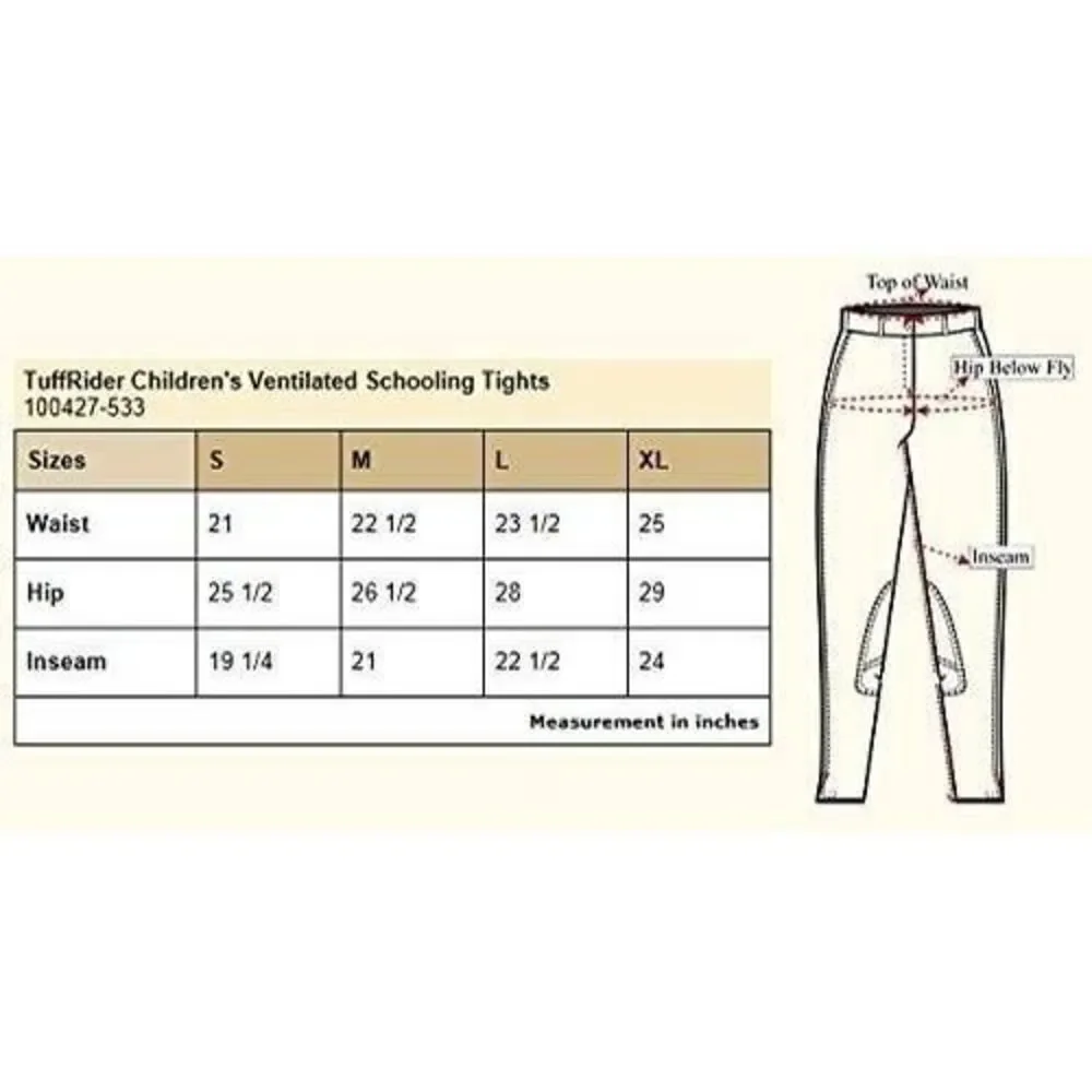 TuffRider Ventilated Schooling Tights in Safari Children's Size XL